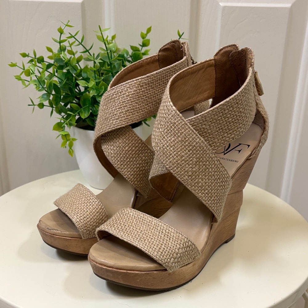 Diane Von Furstenberg Beige Wedge Sandals